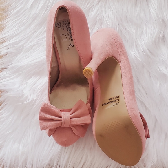 Qupid women pink high heel shoes with a bow - Picture 4 of 8